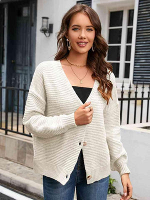 Fall Chic Buttoned V Neck Cardigan - MXSTUDIO.COM