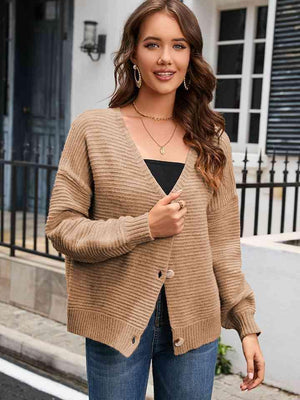 Fall Chic Buttoned V Neck Cardigan - MXSTUDIO.COM