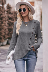 Fall Chick Buttoned Ribbed Long Sleeve Top - MXSTUDIO.COM