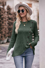 Fall Chick Buttoned Ribbed Long Sleeve Top - MXSTUDIO.COM