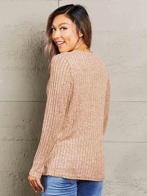 Fall Chick Buttoned Ribbed Long Sleeve Top - MXSTUDIO.COM