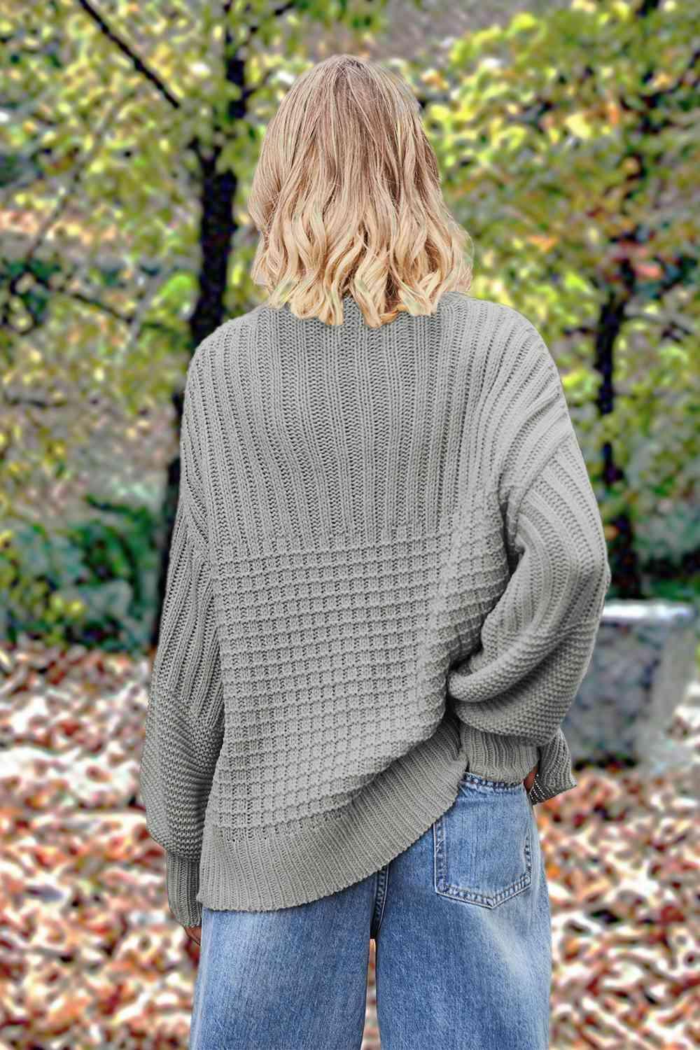 Fall Comfort Crew Neck Lantern Sleeve Sweater-MXSTUDIO.COM