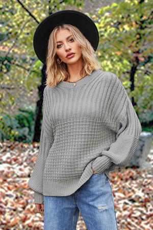 Fall Comfort Crew Neck Lantern Sleeve Sweater-MXSTUDIO.COM