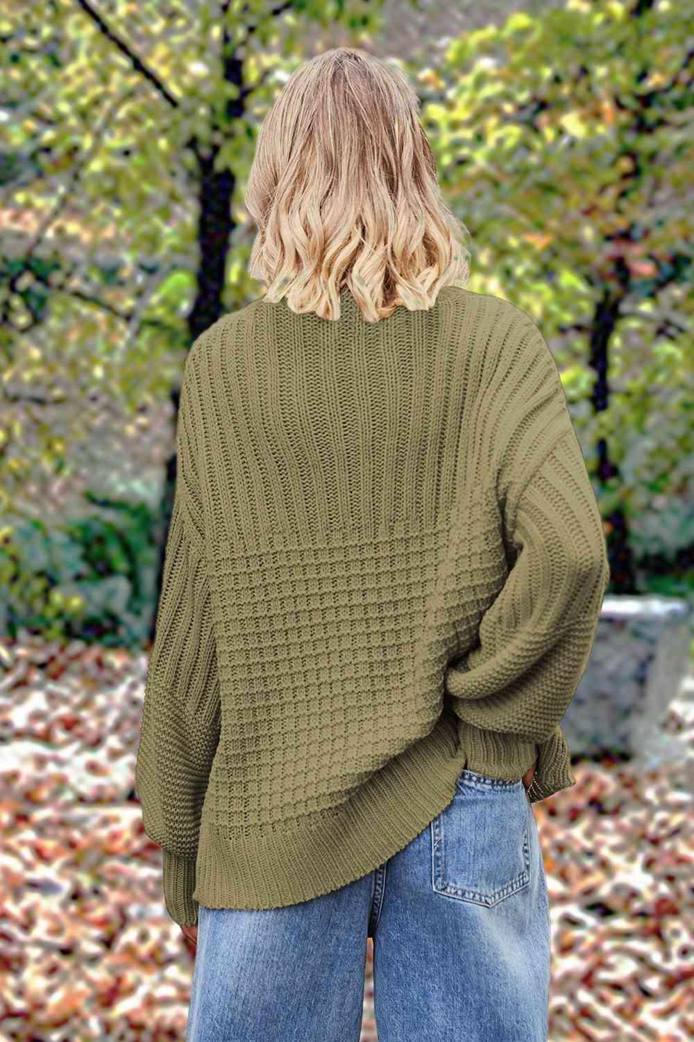 Fall Comfort Crew Neck Lantern Sleeve Sweater-MXSTUDIO.COM