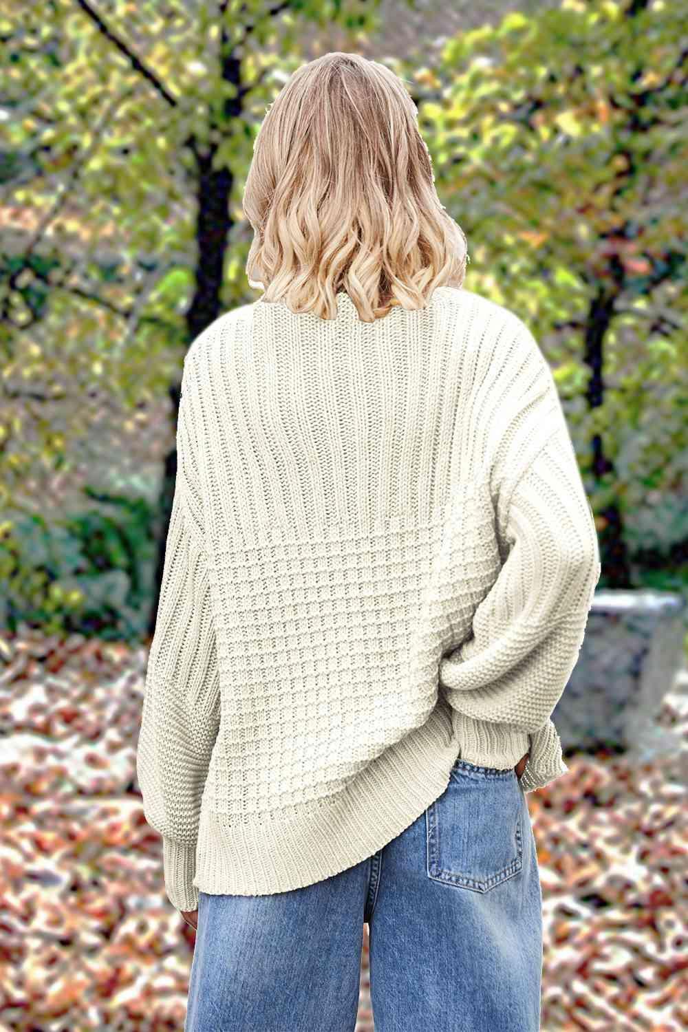 Fall Comfort Crew Neck Lantern Sleeve Sweater-MXSTUDIO.COM