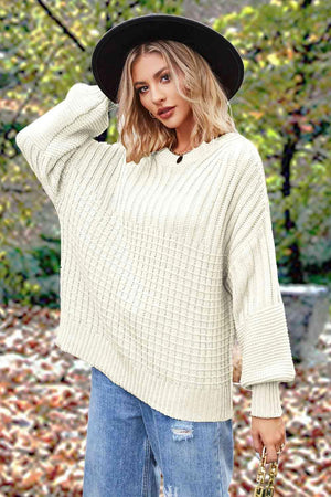 Fall Comfort Crew Neck Lantern Sleeve Sweater-MXSTUDIO.COM