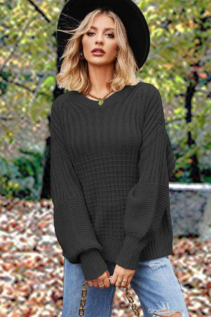 Fall Comfort Crew Neck Lantern Sleeve Sweater-MXSTUDIO.COM