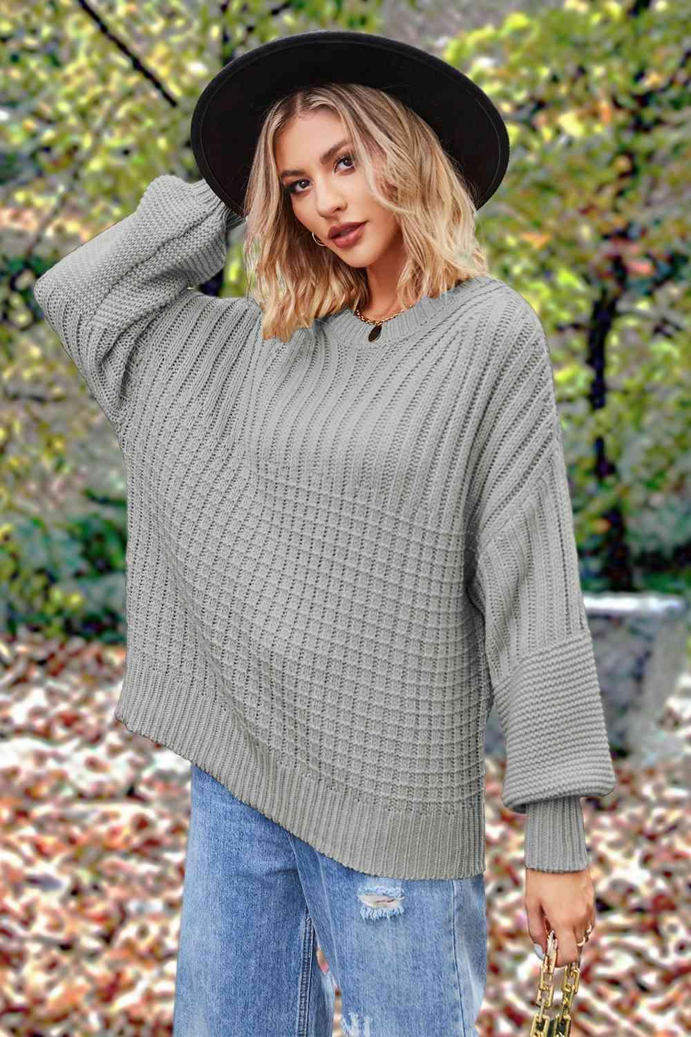 Fall Comfort Crew Neck Lantern Sleeve Sweater-MXSTUDIO.COM