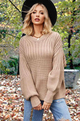 Fall Comfort Crew Neck Lantern Sleeve Sweater-MXSTUDIO.COM