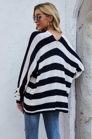 Fall Delight Striped Dolman Sleeve Open Front Cardigan - MXSTUDIO.COM