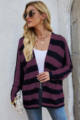 Fall Delight Striped Dolman Sleeve Open Front Cardigan - MXSTUDIO.COM