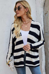 Fall Delight Striped Dolman Sleeve Open Front Cardigan - MXSTUDIO.COM