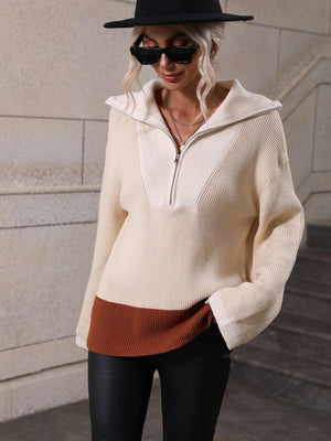 Fall Extravagance Color Block Half Zip Sweater - MXSTUDIO.COM