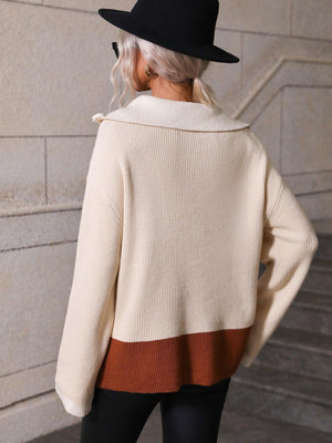 Fall Extravagance Color Block Half Zip Sweater - MXSTUDIO.COM