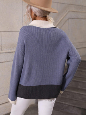 Fall Extravagance Color Block Half Zip Sweater - MXSTUDIO.COM