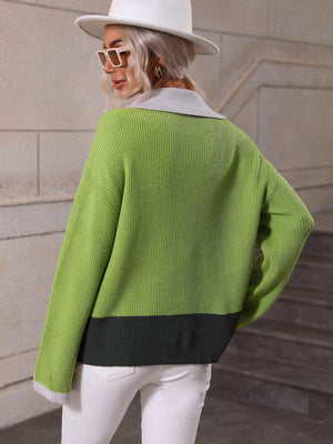 Fall Extravagance Color Block Half Zip Sweater - MXSTUDIO.COM