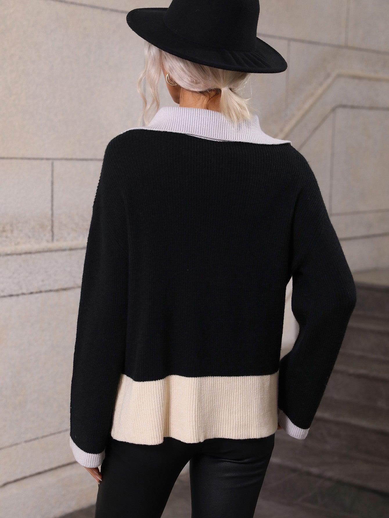 Fall Extravagance Color Block Half Zip Sweater - MXSTUDIO.COM