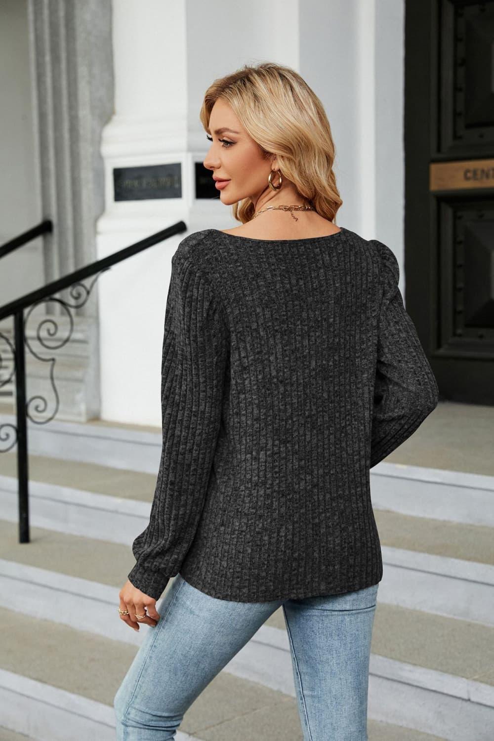 Fall Fascination Square Neck Long Sleeve Top - MXSTUDIO.COM