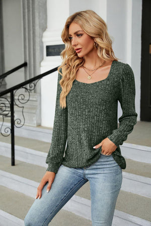 Fall Fascination Square Neck Long Sleeve Top - MXSTUDIO.COM