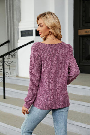 Fall Fascination Square Neck Long Sleeve Top - MXSTUDIO.COM