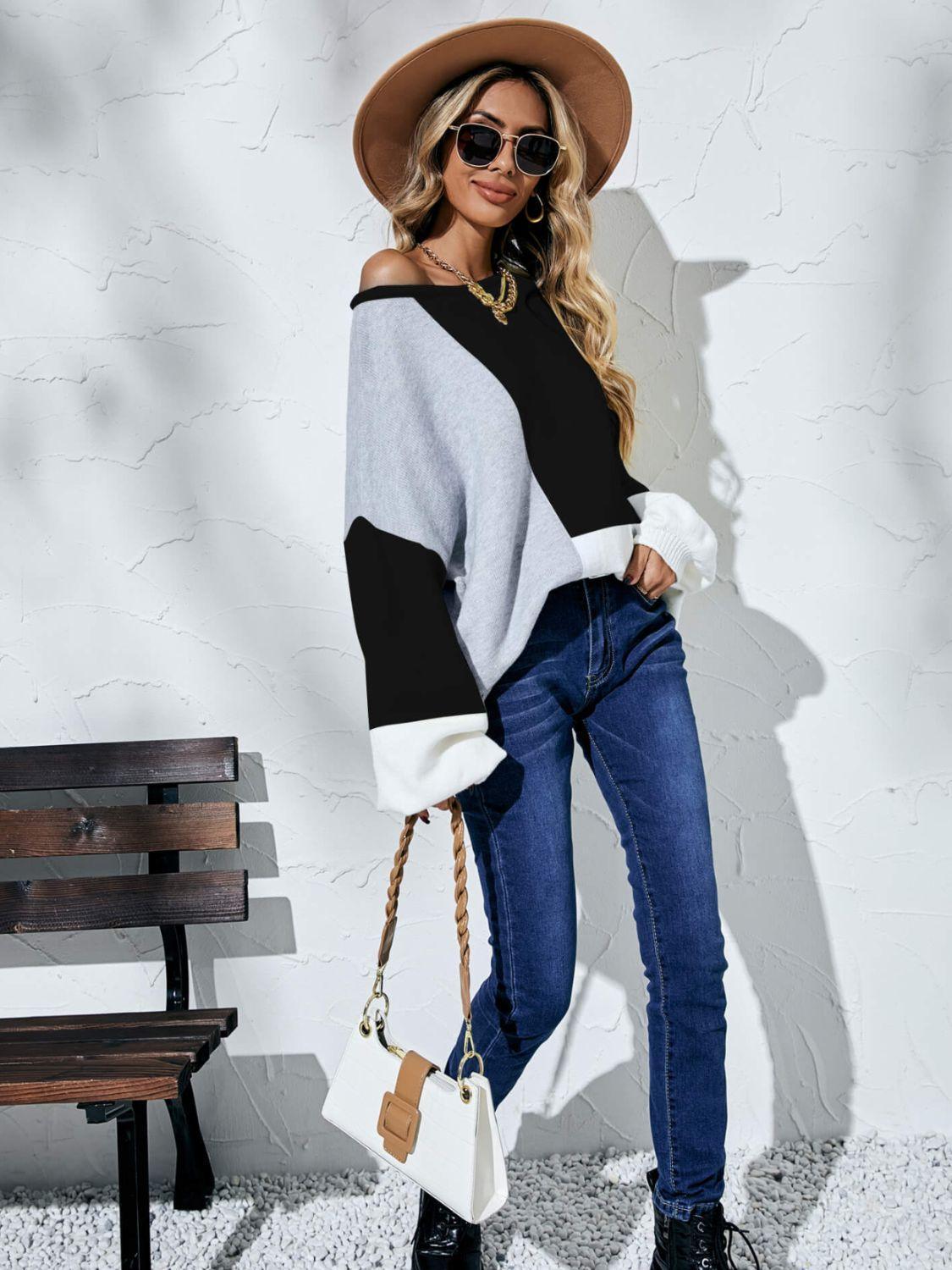 Fall Fashion Color Block Oversized Sweater - MXSTUDIO.COM