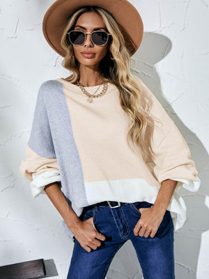 Fall Fashion Color Block Oversized Sweater - MXSTUDIO.COM