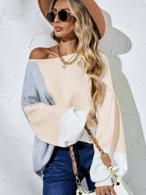 Fall Fashion Color Block Oversized Sweater - MXSTUDIO.COM