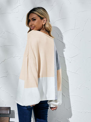 Fall Fashion Color Block Oversized Sweater - MXSTUDIO.COM