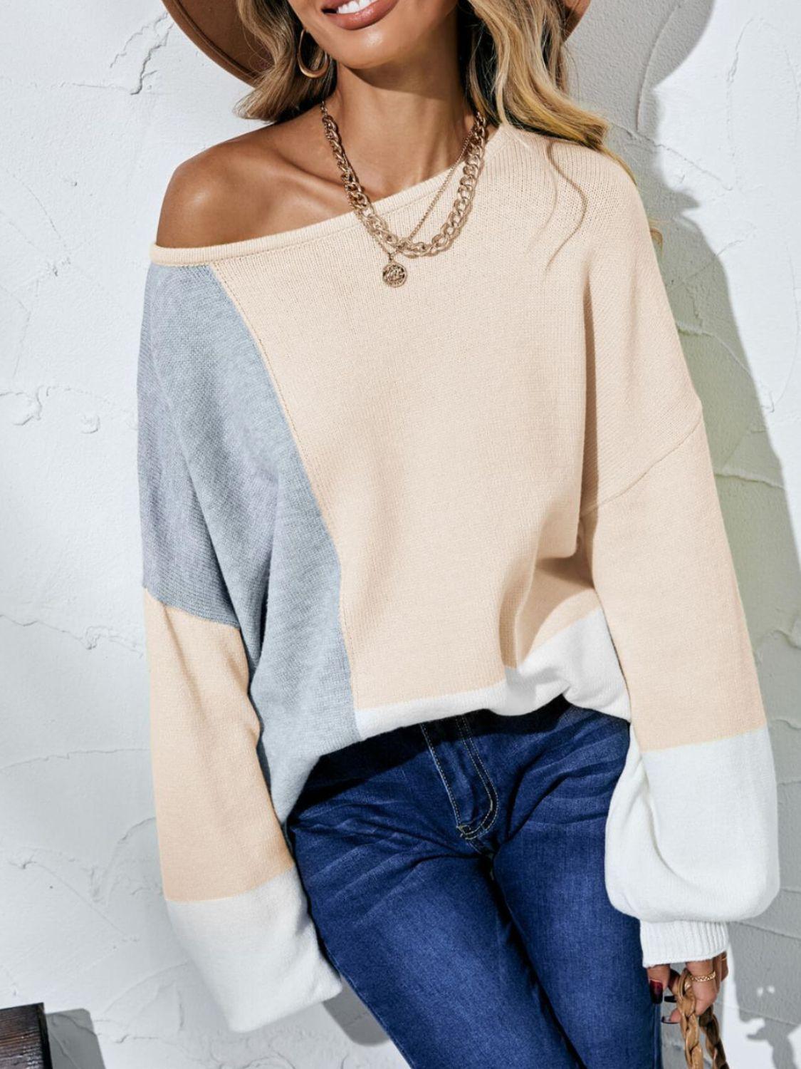 Fall Fashion Color Block Oversized Sweater - MXSTUDIO.COM