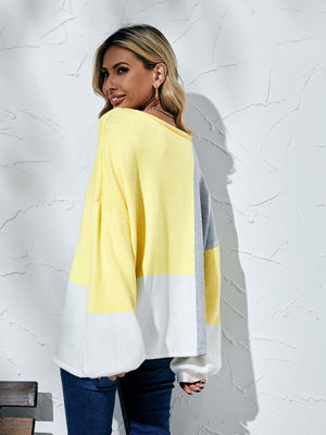 Fall Fashion Color Block Oversized Sweater - MXSTUDIO.COM