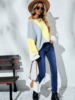 Fall Fashion Color Block Oversized Sweater - MXSTUDIO.COM