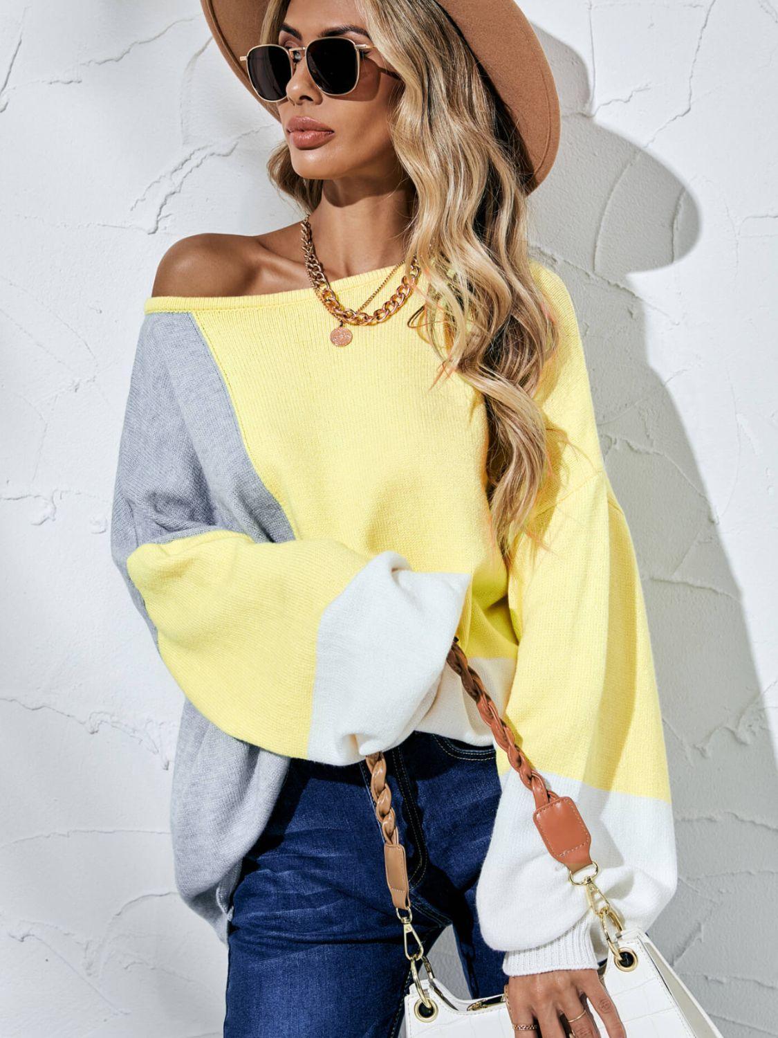 Fall Fashion Color Block Oversized Sweater - MXSTUDIO.COM