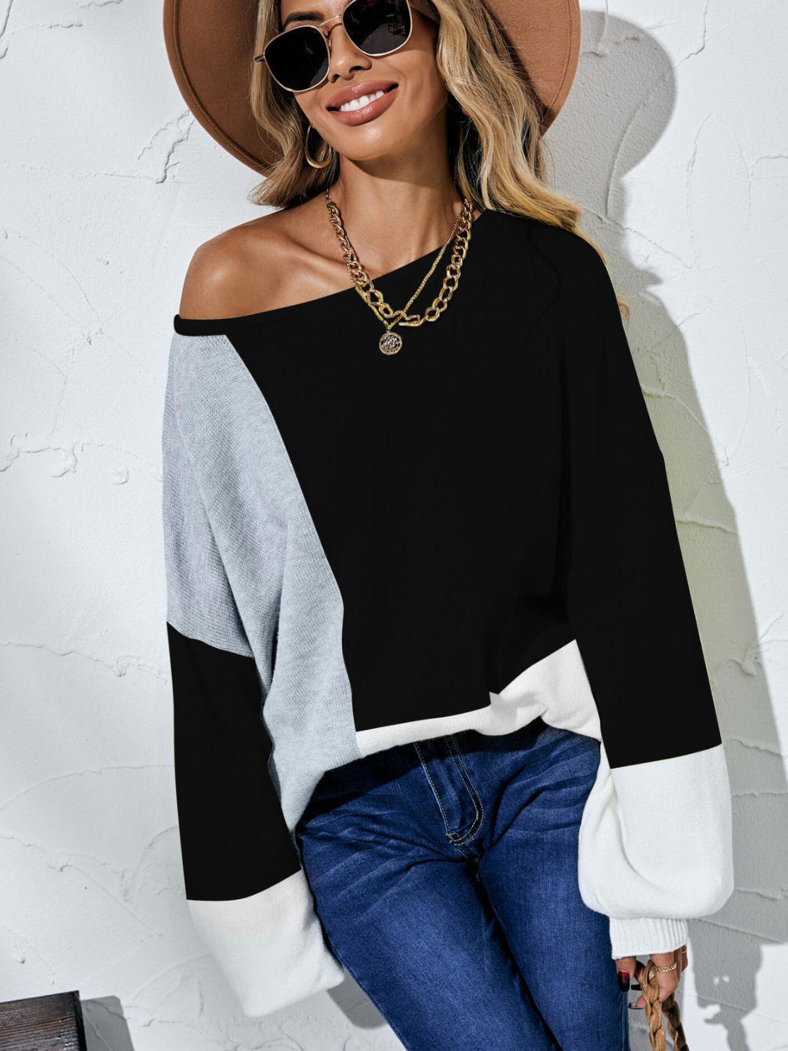 Fall Fashion Color Block Oversized Sweater - MXSTUDIO.COM