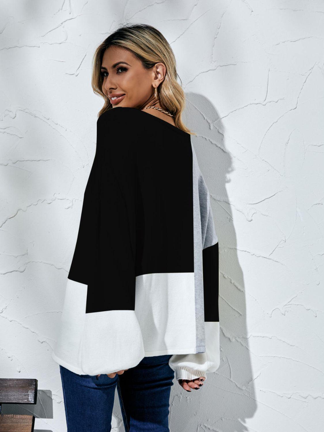 Fall Fashion Color Block Oversized Sweater - MXSTUDIO.COM