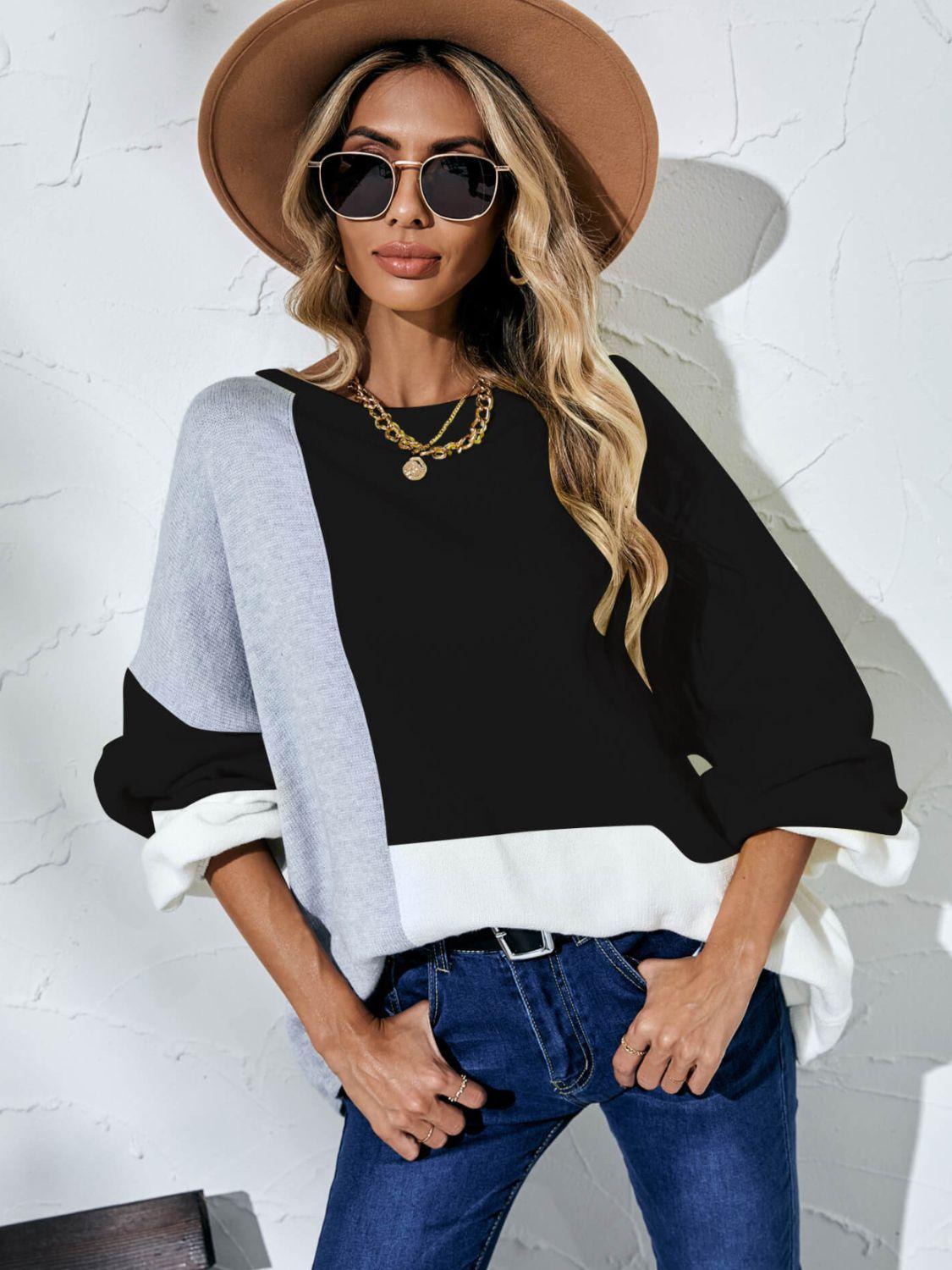 Fall Fashion Color Block Oversized Sweater - MXSTUDIO.COM