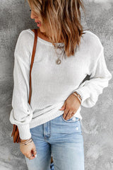 Fall Flair Tie Open Back Balloon Sleeve Sweater - MXSTUDIO.COM