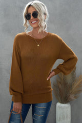 Fall Flair Tie Open Back Balloon Sleeve Sweater - MXSTUDIO.COM