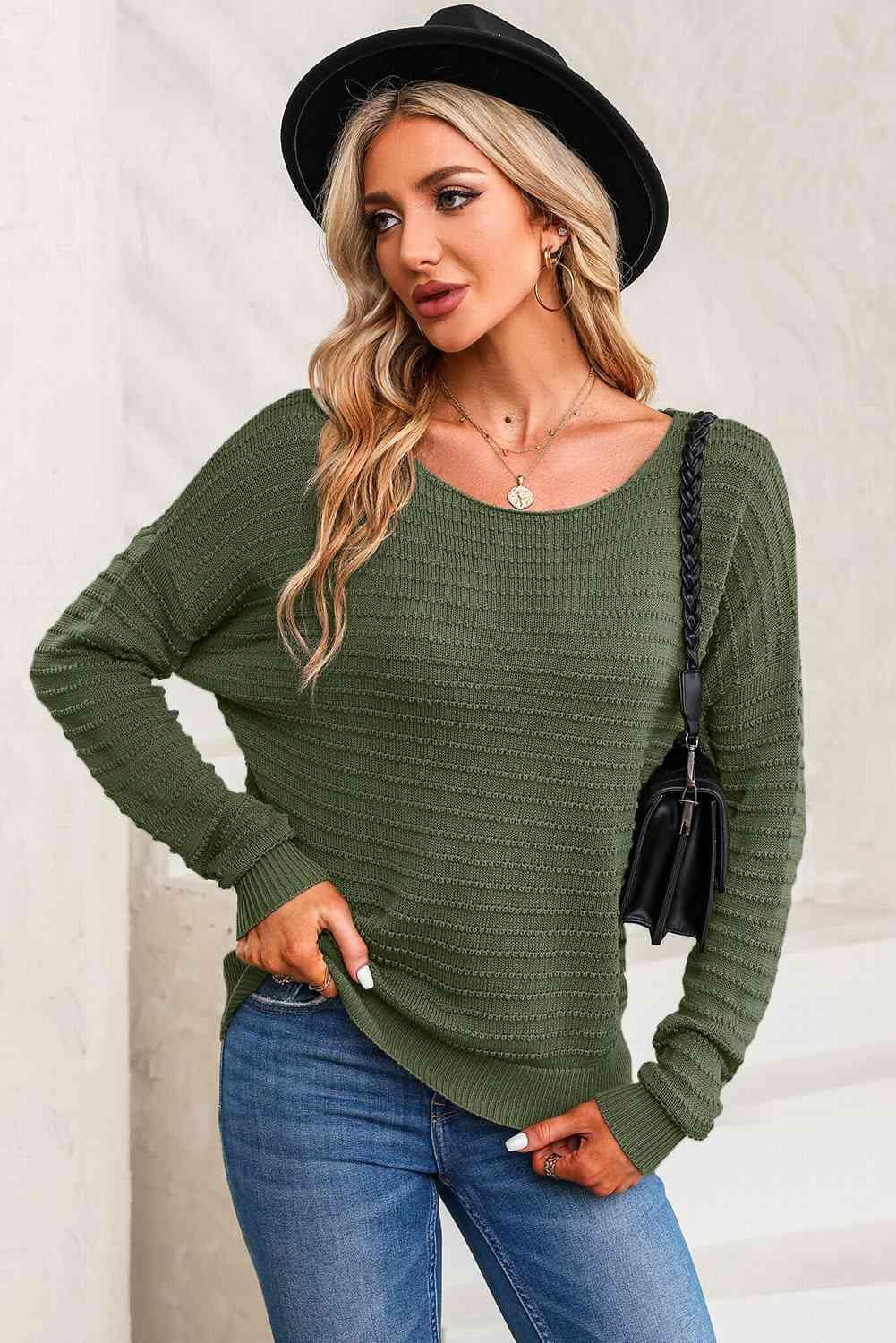 Fall Go-To Long Sleeve Horizontal Rib Sweater - MXSTUDIO.COM