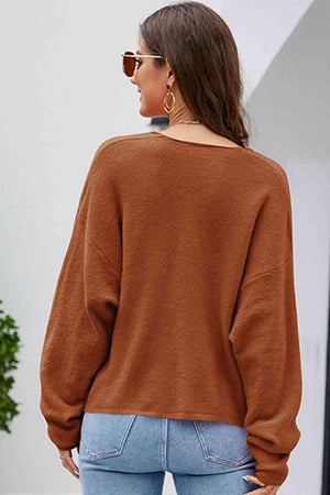 Fall Mode Long Sleeve V Neck Knit Sweater-MXSTUDIO.COM