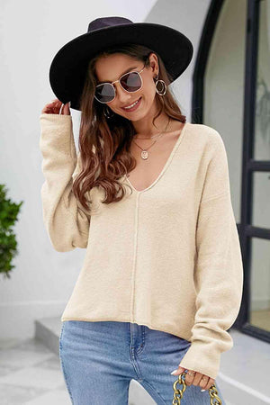 Fall Mode Long Sleeve V Neck Knit Sweater-MXSTUDIO.COM