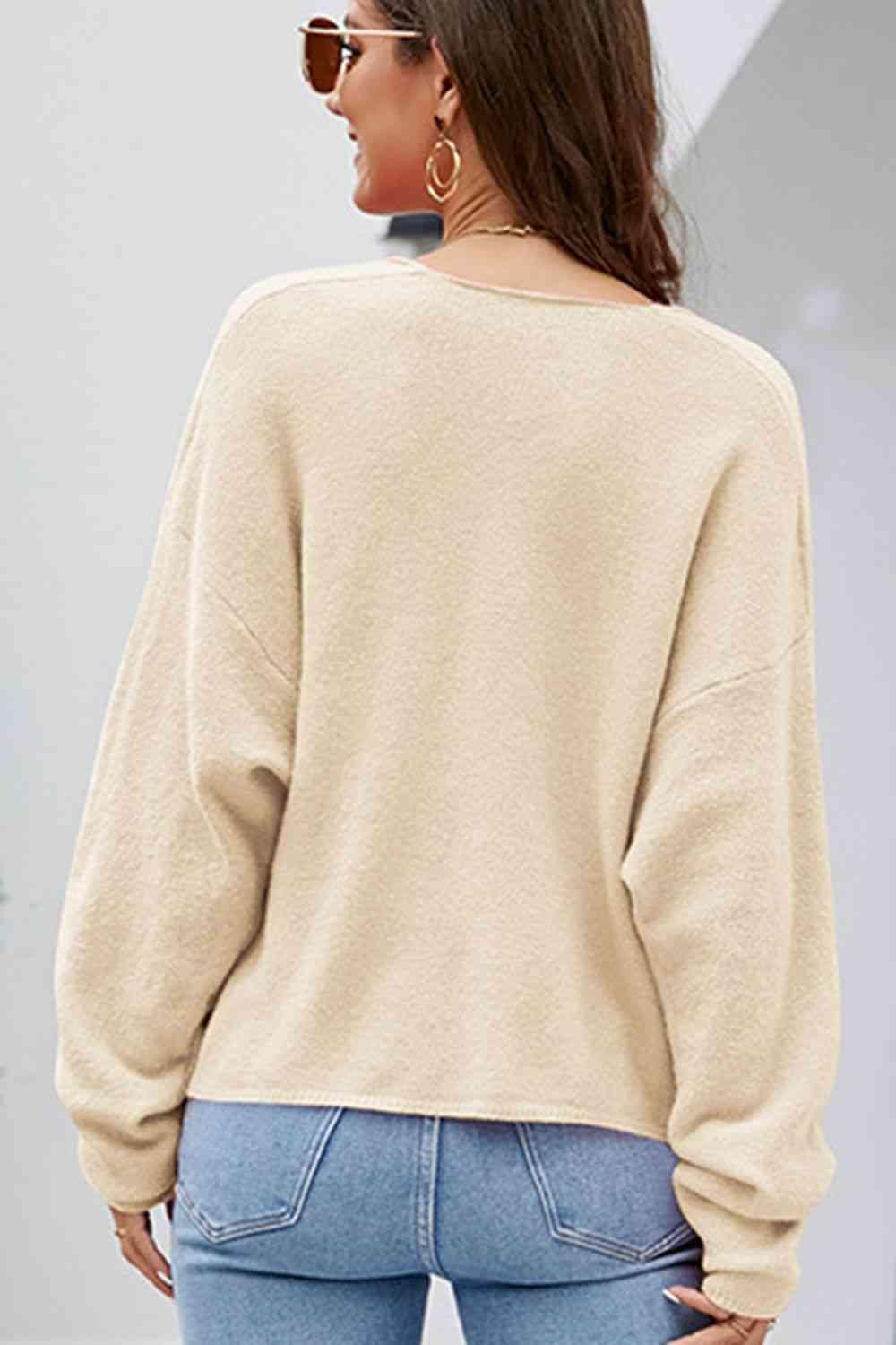 Fall Mode Long Sleeve V Neck Knit Sweater-MXSTUDIO.COM