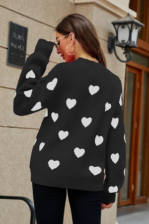 Fall Obsession Crew Neck Heart Pattern Sweater - MXSTUDIO.COM