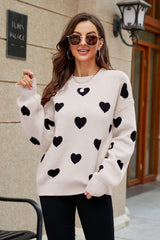 Fall Obsession Crew Neck Heart Pattern Sweater - MXSTUDIO.COM