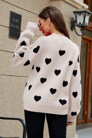 Fall Obsession Crew Neck Heart Pattern Sweater - MXSTUDIO.COM