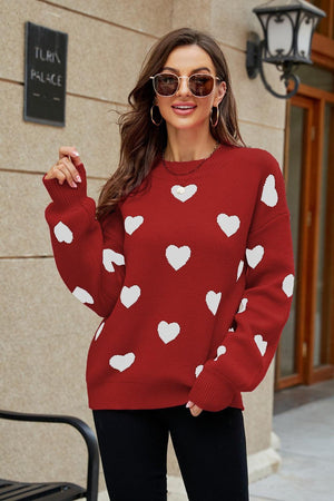 Fall Obsession Crew Neck Heart Pattern Sweater - MXSTUDIO.COM