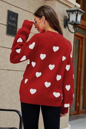 Fall Obsession Crew Neck Heart Pattern Sweater - MXSTUDIO.COM