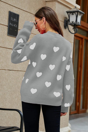 Fall Obsession Crew Neck Heart Pattern Sweater - MXSTUDIO.COM