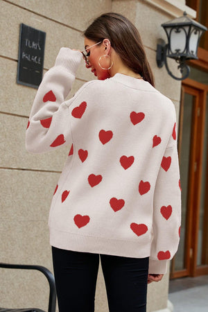 Fall Obsession Crew Neck Heart Pattern Sweater - MXSTUDIO.COM