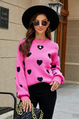 Fall Obsession Crew Neck Heart Pattern Sweater - MXSTUDIO.COM