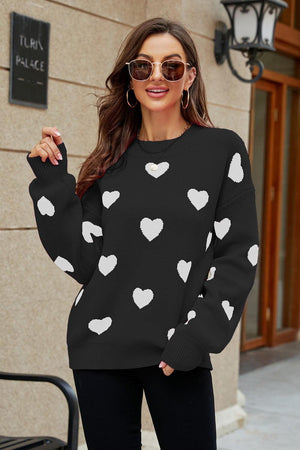 Fall Obsession Crew Neck Heart Pattern Sweater - MXSTUDIO.COM